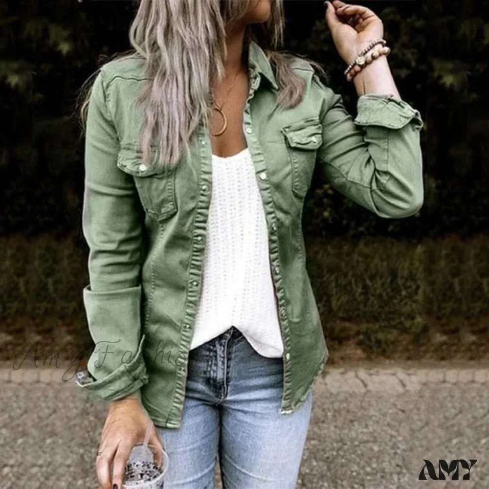 Amy Fashion - Thin Solid Denim Jacket - Image 3