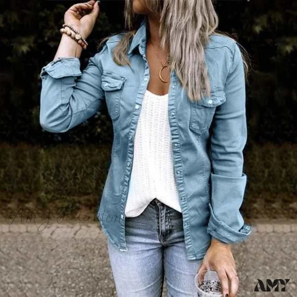 Amy Fashion - Thin Solid Denim Jacket - Image 4