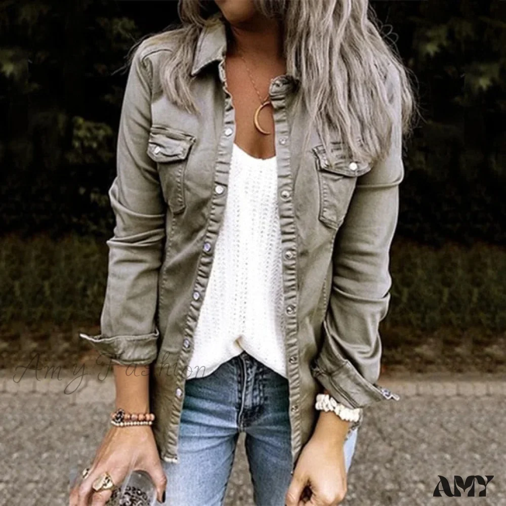 Amy Fashion - Thin Solid Denim Jacket - Image 5