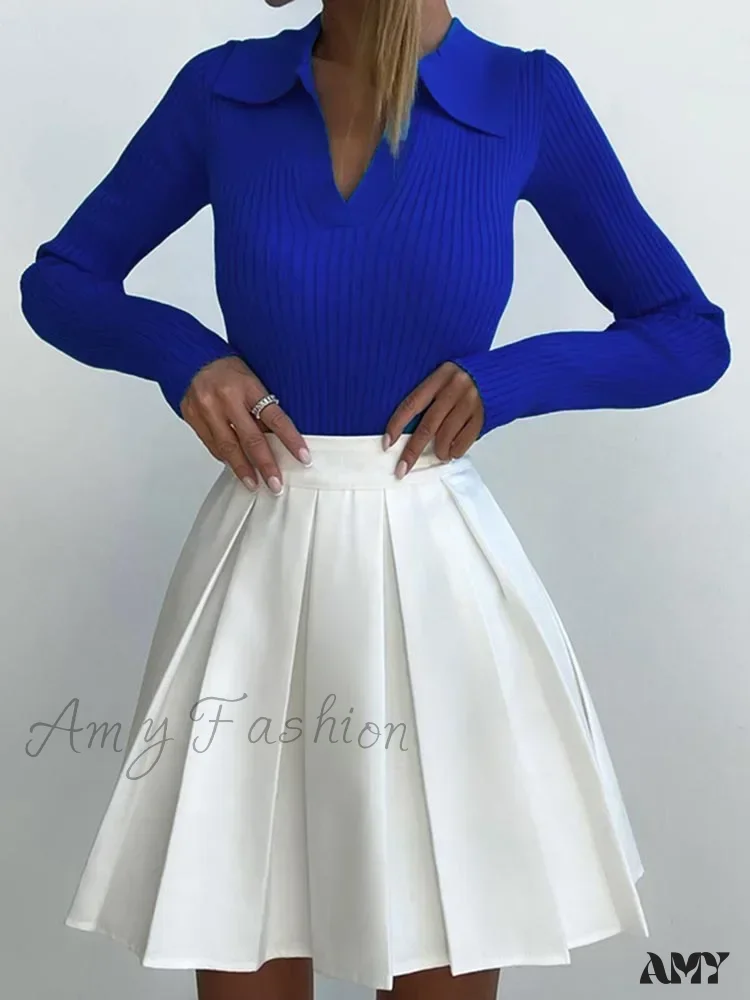 Spring Women's Knitted Blouse Long Sleeve Polo Collar Slim Stylish Cozy Trendy Comfortable Elegant Sweater - Image 5