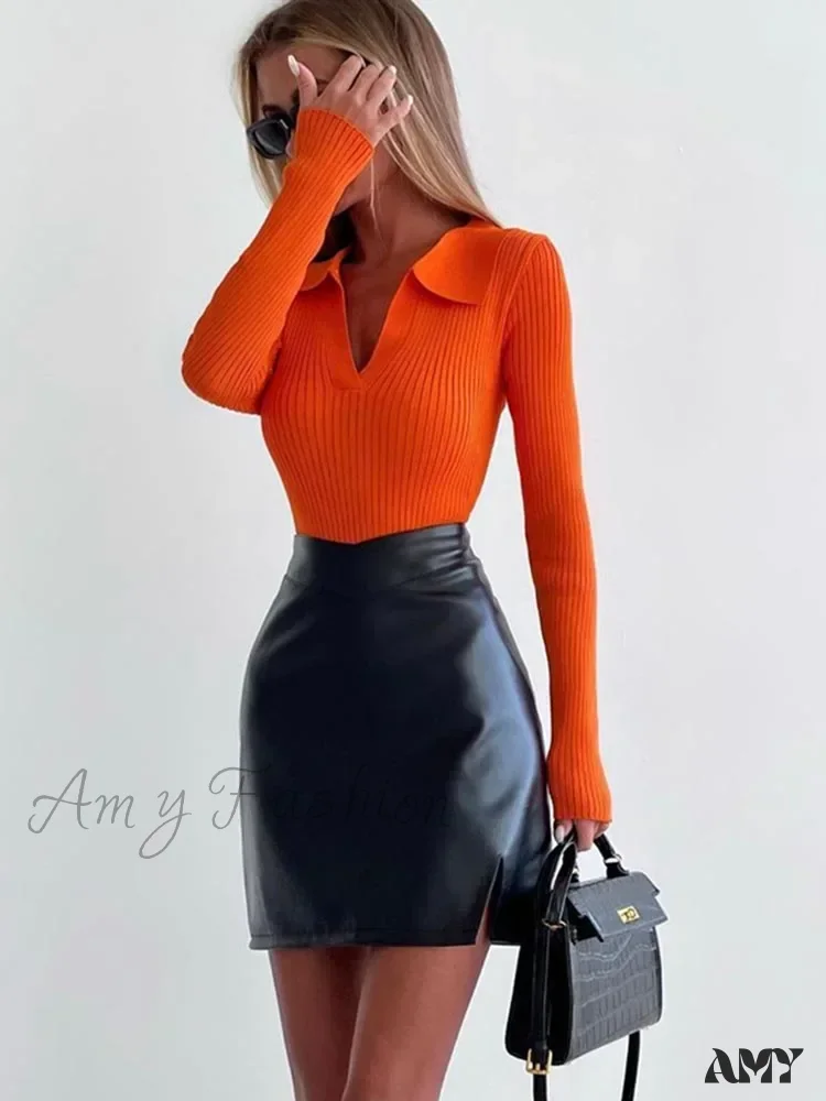 Spring Women's Knitted Blouse Long Sleeve Polo Collar Slim Stylish Cozy Trendy Comfortable Elegant Sweater - Image 6