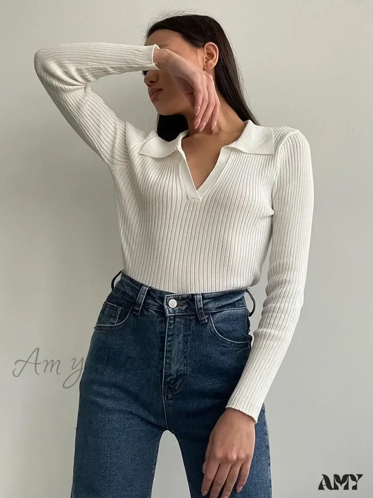 Spring Women's Knitted Blouse Long Sleeve Polo Collar Slim Stylish Cozy Trendy Comfortable Elegant Sweater - Image 9