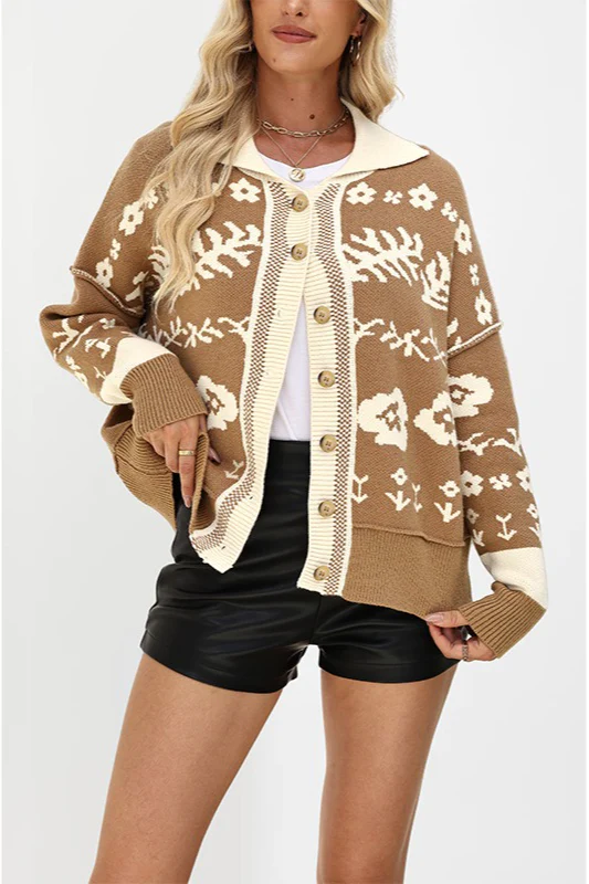 Square Collar Button Fashion Loose Knit Cardigan - Image 3