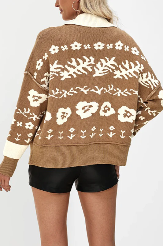 Square Collar Button Fashion Loose Knit Cardigan - Image 4