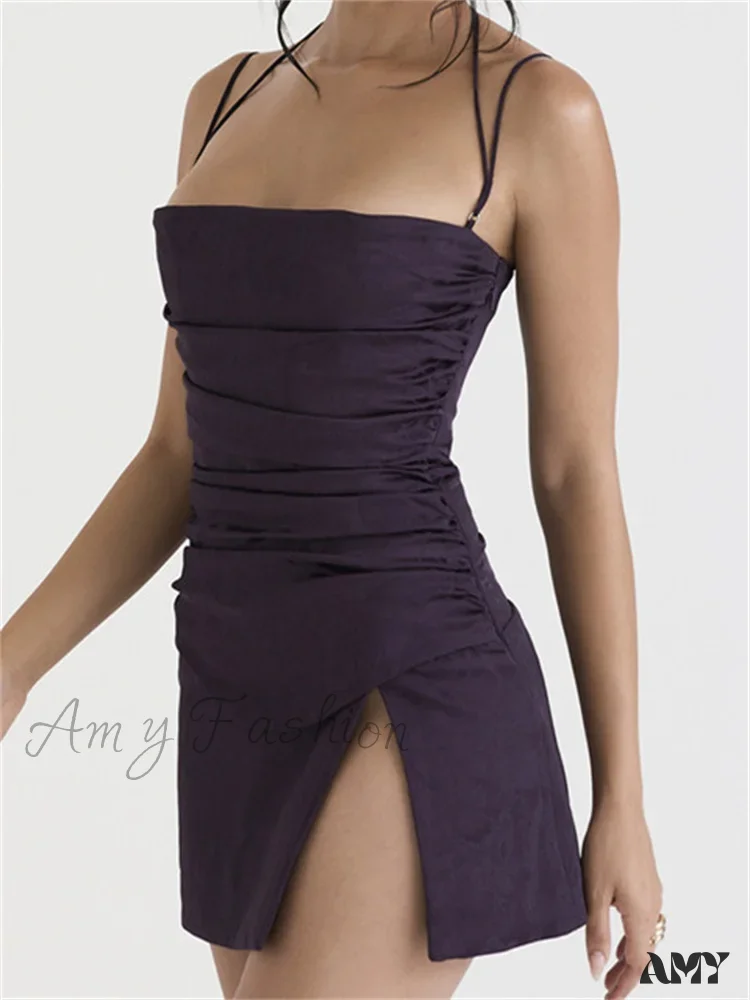 Amy Fashion - Square Neck Sleeveless Low Cut Sling Backless Criss Mini Dress - Image 3