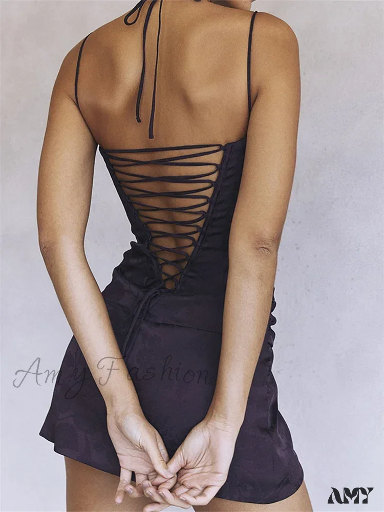 Amy Fashion - Square Neck Sleeveless Low Cut Sling Backless Criss Mini Dress - Image 4