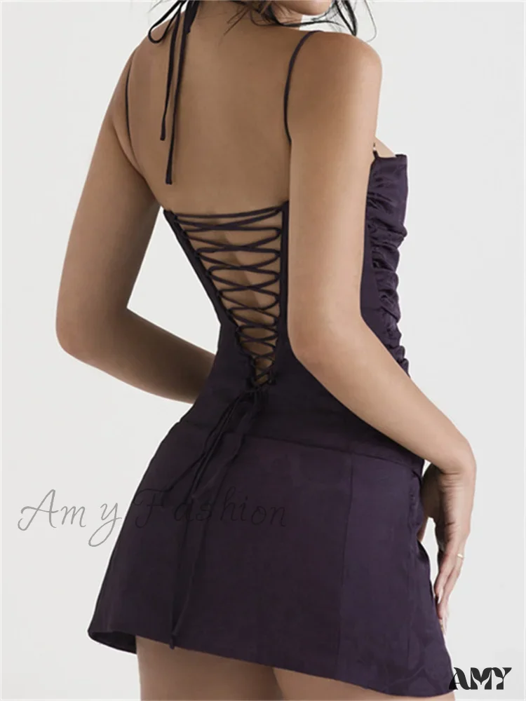 Amy Fashion - Square Neck Sleeveless Low Cut Sling Backless Criss Mini Dress - Image 5