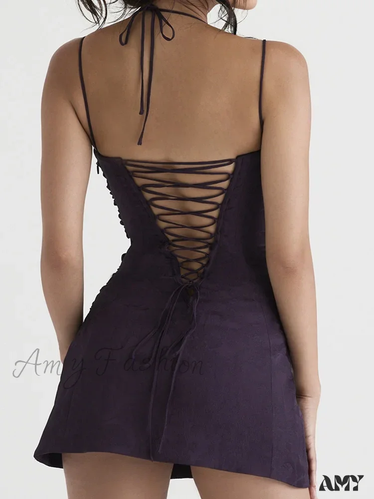 Amy Fashion - Square Neck Sleeveless Low Cut Sling Backless Criss Mini Dress - Image 6