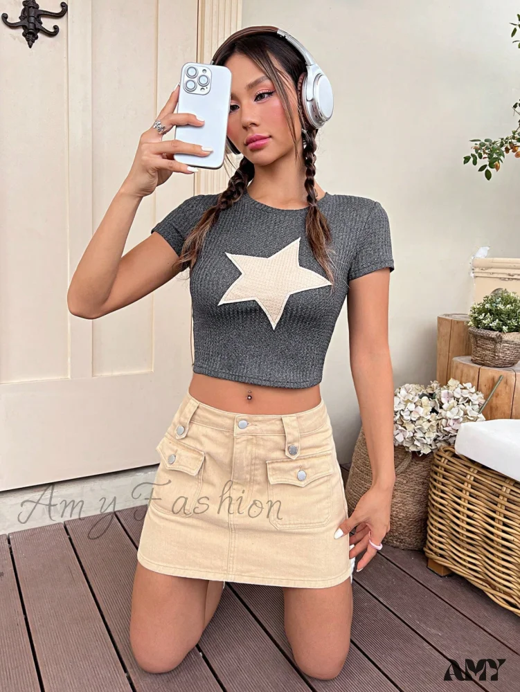 Amy Fashion - Star Patched Crop Tee - Image 7