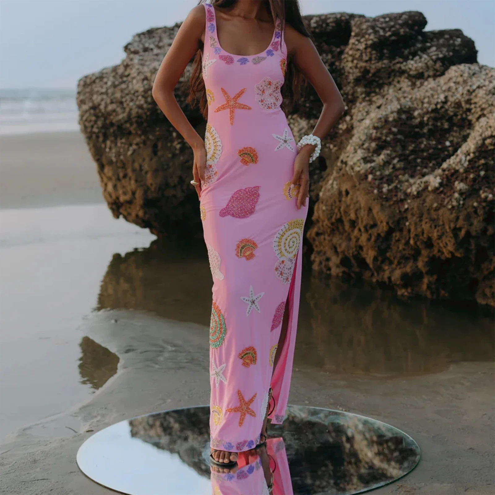 Starfish Print U-Neck Tank Midi Dress - Image 2