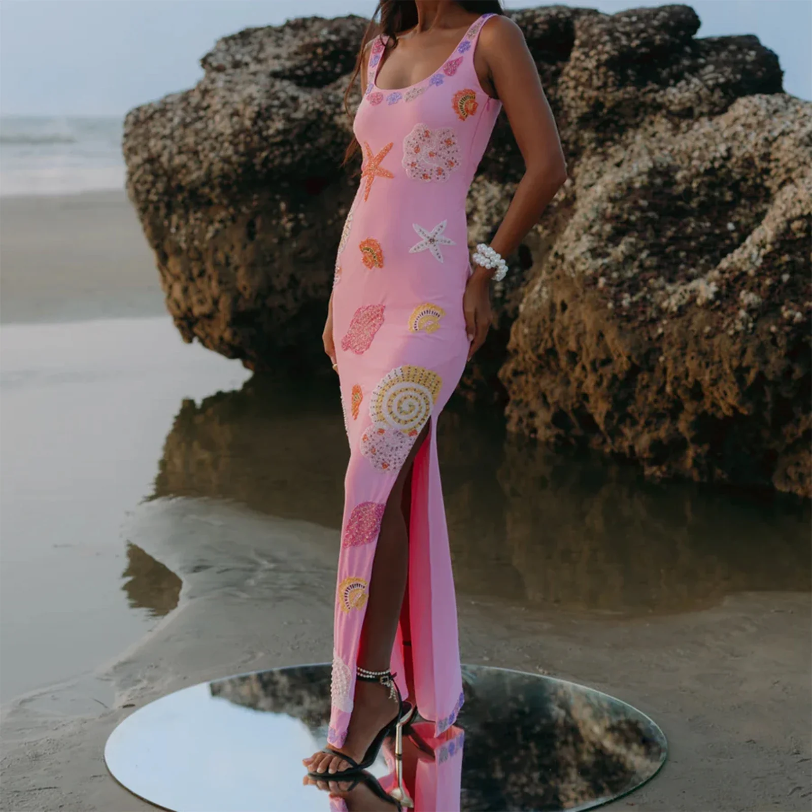 Starfish Print U-Neck Tank Midi Dress - Image 3