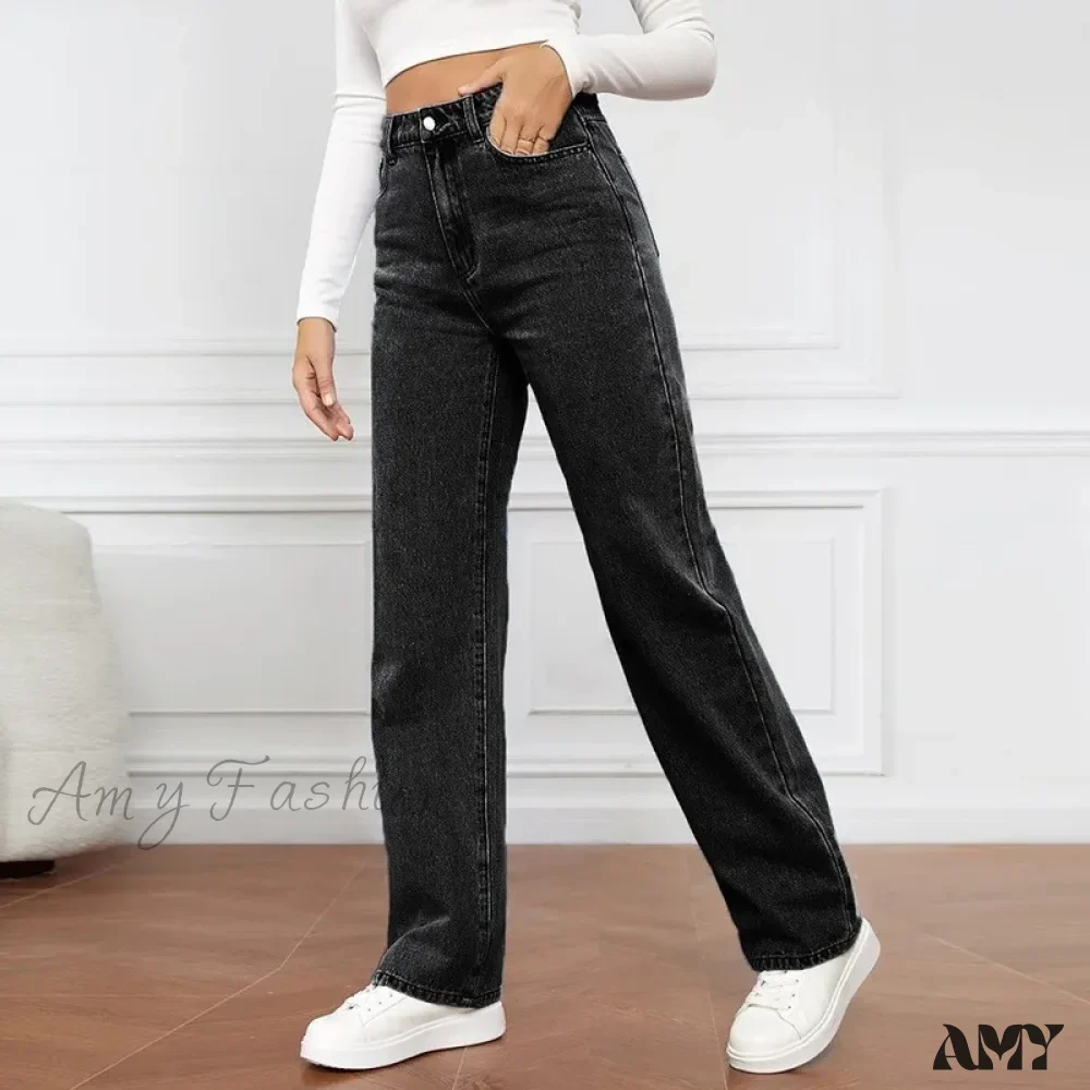 Straight High Waist Vintage Basic Ankle Length Denim Y2K New Washed Pockets Chic Jean - Image 2