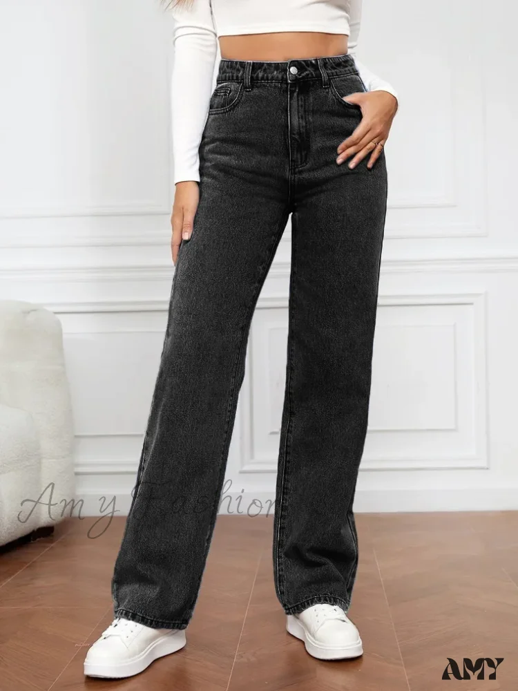 Straight High Waist Vintage Basic Ankle Length Denim Y2K New Washed Pockets Chic Jean - Image 3
