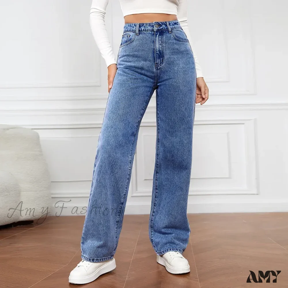 Straight High Waist Vintage Basic Ankle Length Denim Y2K New Washed Pockets Chic Jean - Image 4