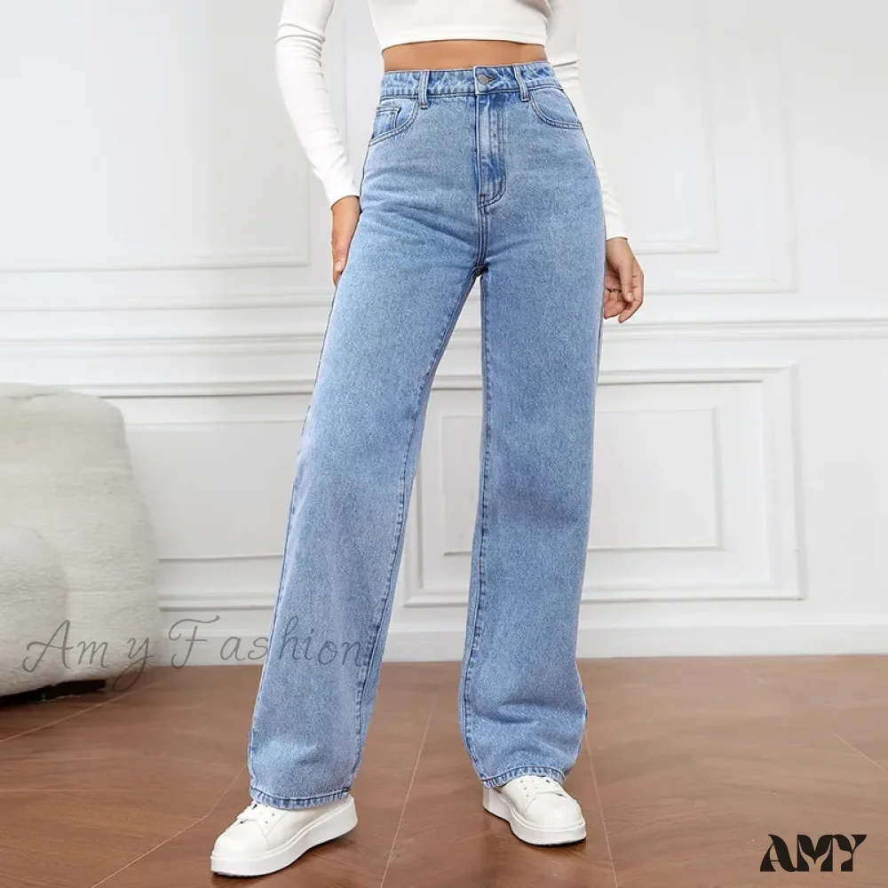 Straight High Waist Vintage Basic Ankle Length Denim Y2K New Washed Pockets Chic Jean - Image 5