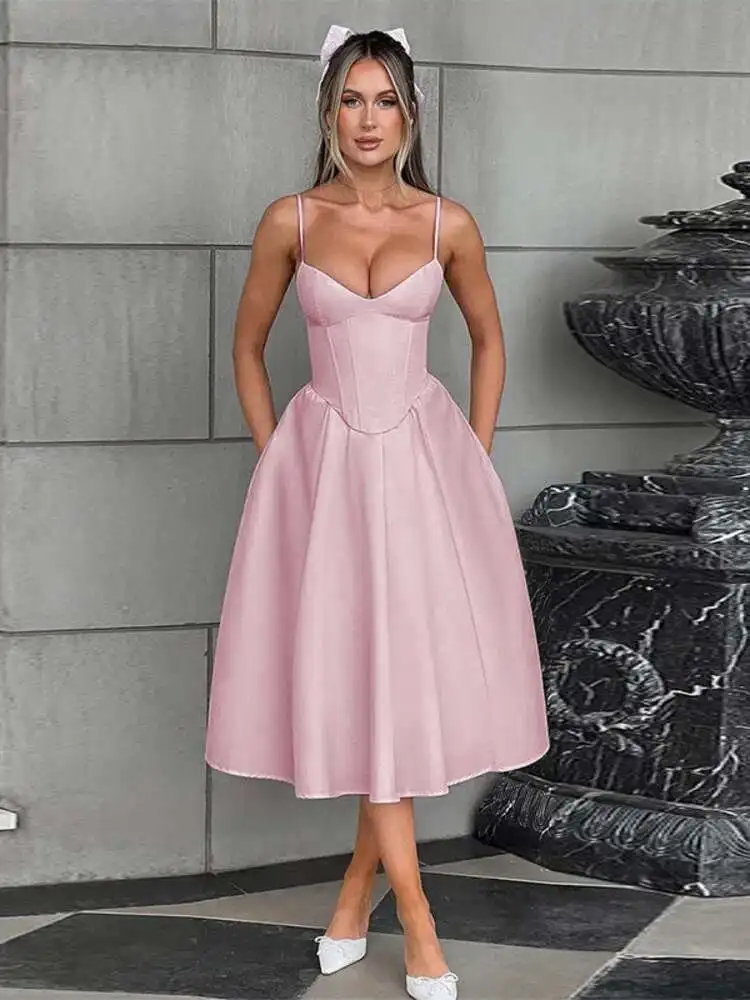 Strap Strap A-Line Party Midi Dress - Image 3