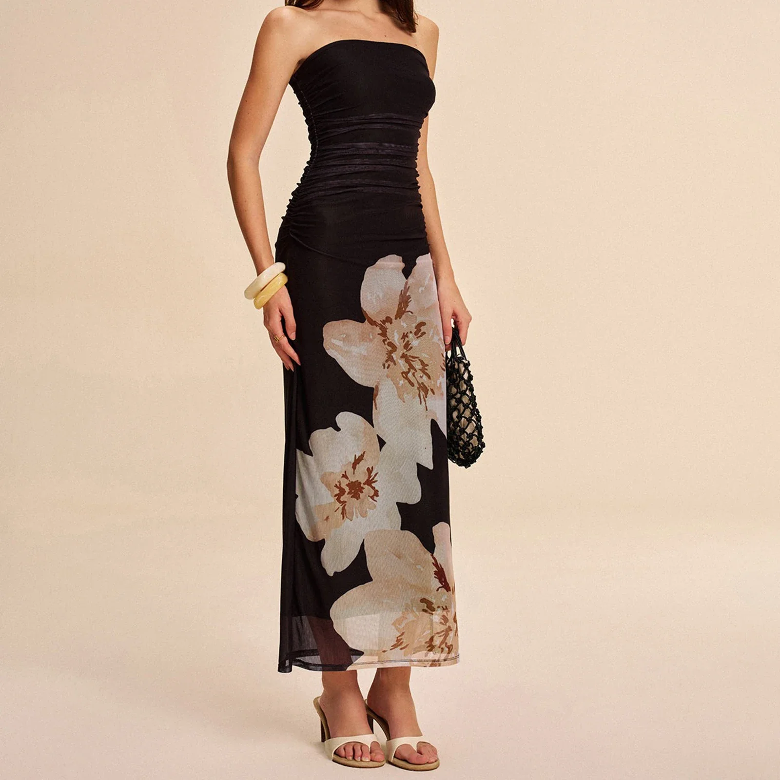 Strapless Floral Layered Bodycon Vacation Dress - Image 3
