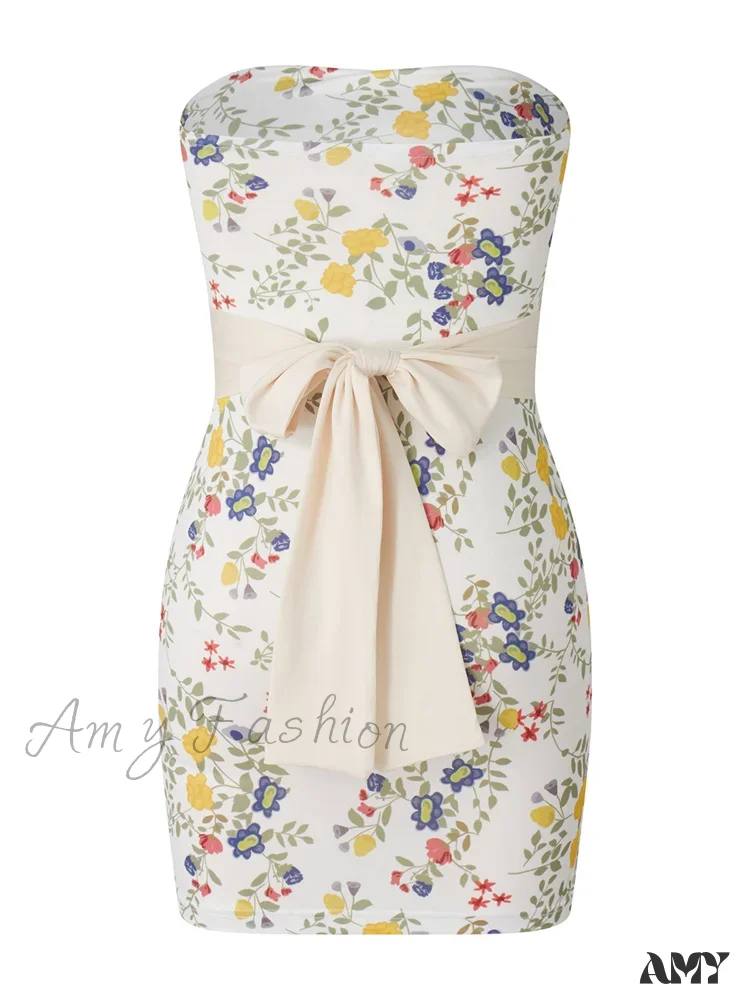 Amy Fashion - Strapless Off Shoulder Tube Sexy Floral Print Slim Mini Dress - Image 10