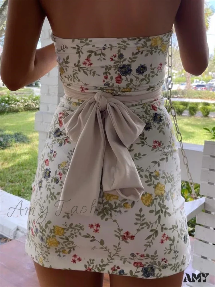 Amy Fashion - Strapless Off Shoulder Tube Sexy Floral Print Slim Mini Dress - Image 6