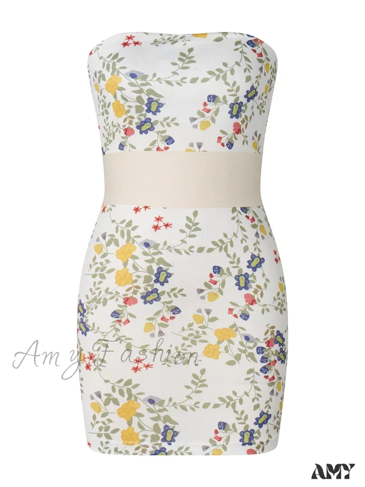 Amy Fashion - Strapless Off Shoulder Tube Sexy Floral Print Slim Mini Dress - Image 8