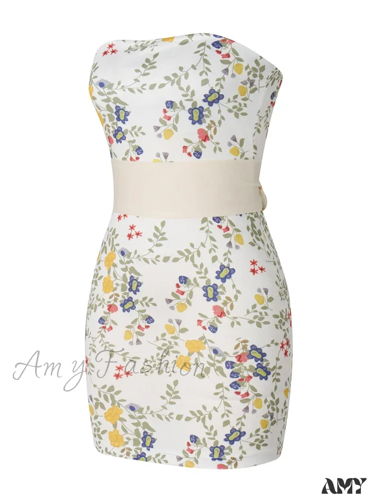 Amy Fashion - Strapless Off Shoulder Tube Sexy Floral Print Slim Mini Dress - Image 9