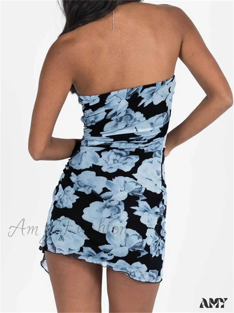 Amy Fashion - Strapless Off Shoulder Tube Summer Sexy Ruched Irregular Mini Dress - Image 3