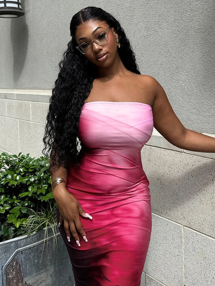 Strapless Print Backless Midi Vacation Dress - Image 3