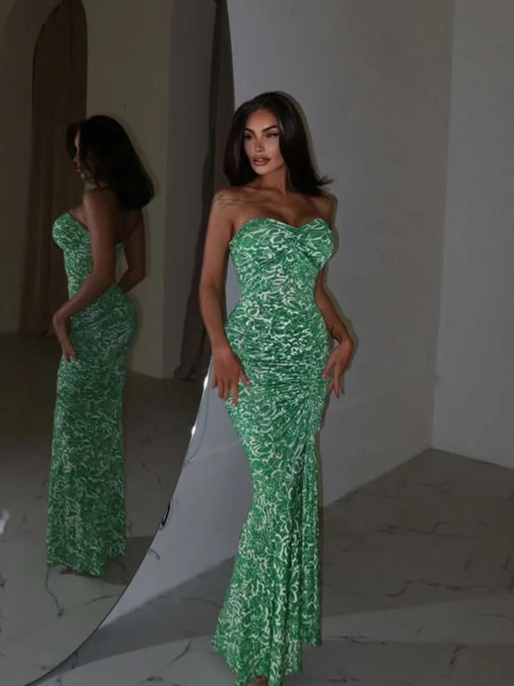 Strapless Print Trumpet Fold Party Dress - Image 3