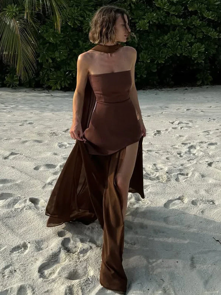 Strapless Ribbon Mesh Beach Maxi Dress - Image 2