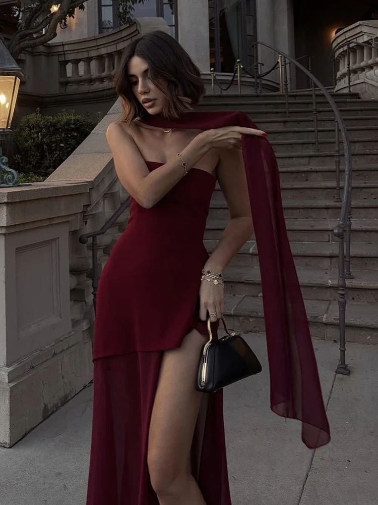 Strapless Ribbon Mesh Beach Maxi Dress - Image 5