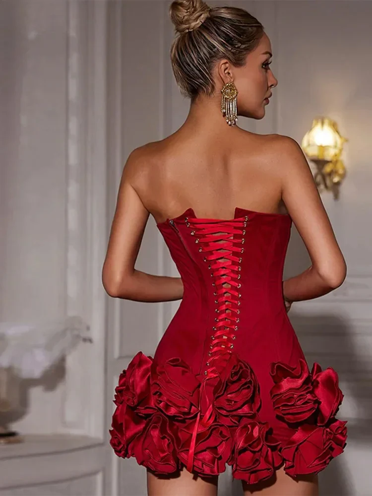 Strapless Ruffle 3D Floral Dress - Image 4