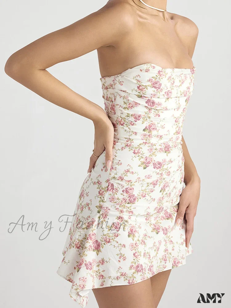Amy Fashion - Strapless Tube Sexy Off Shoulder Low Cut Ruched Mini Dress - Image 4