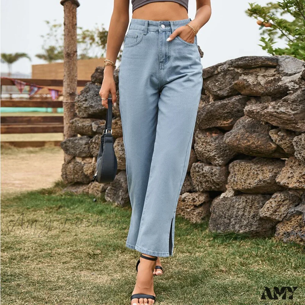 Amy Fashion - Street Mid Waist Denim Trousers Ladies Pants - Image 3