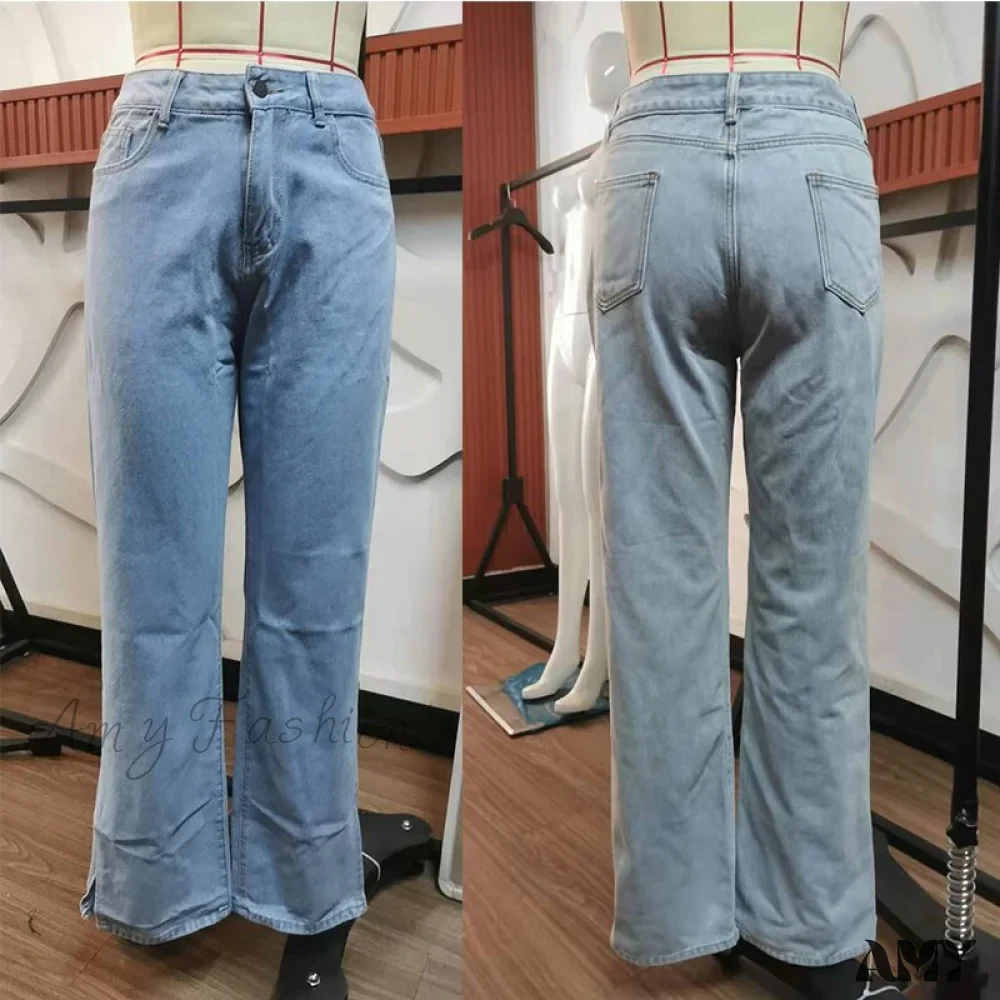 Amy Fashion - Street Mid Waist Denim Trousers Ladies Pants - Image 4