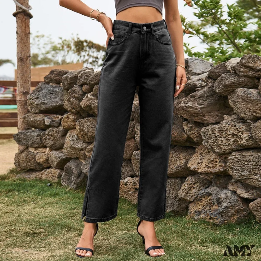 Amy Fashion - Street Mid Waist Denim Trousers Ladies Pants - Image 5