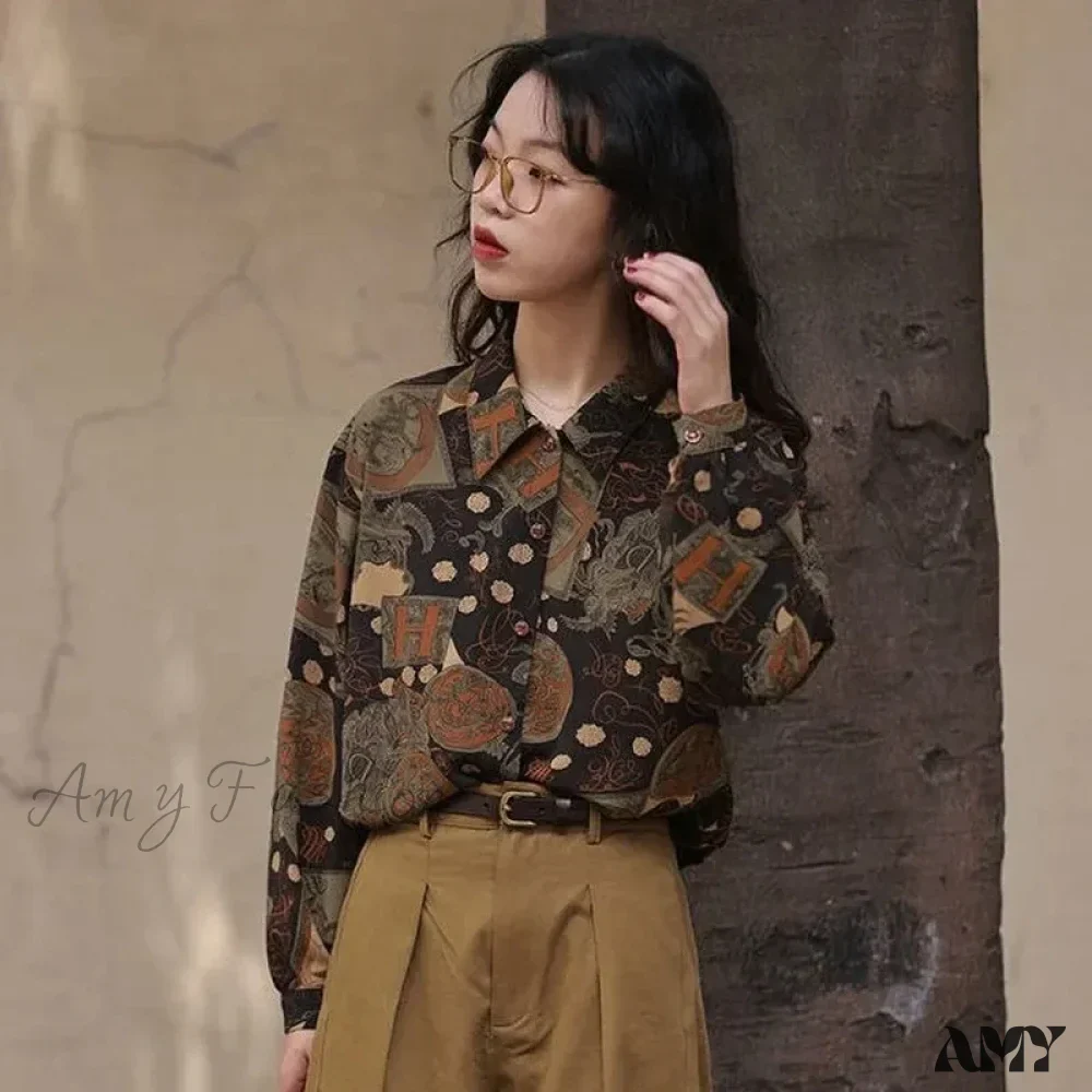 Streetwear Printing Oversized Women Korean Elegant Button Long Sleeve Tops Blouse - Image 2