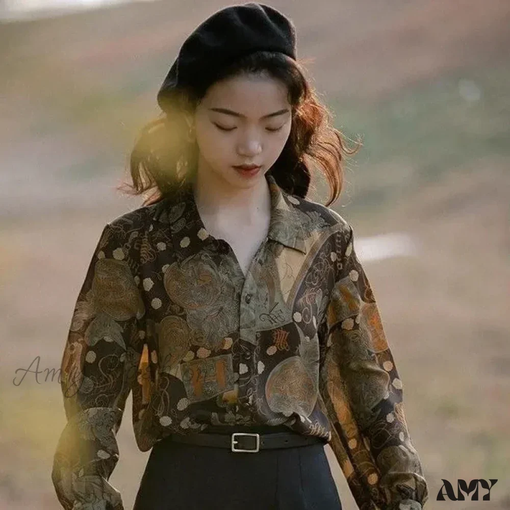 Streetwear Printing Oversized Women Korean Elegant Button Long Sleeve Tops Blouse - Image 6