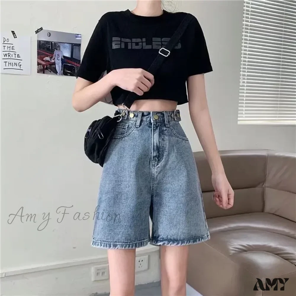 Amy Fashion - Streetwear Summer Half High-Waisted Belted Loose Female Short Fashion Jean - Image 2