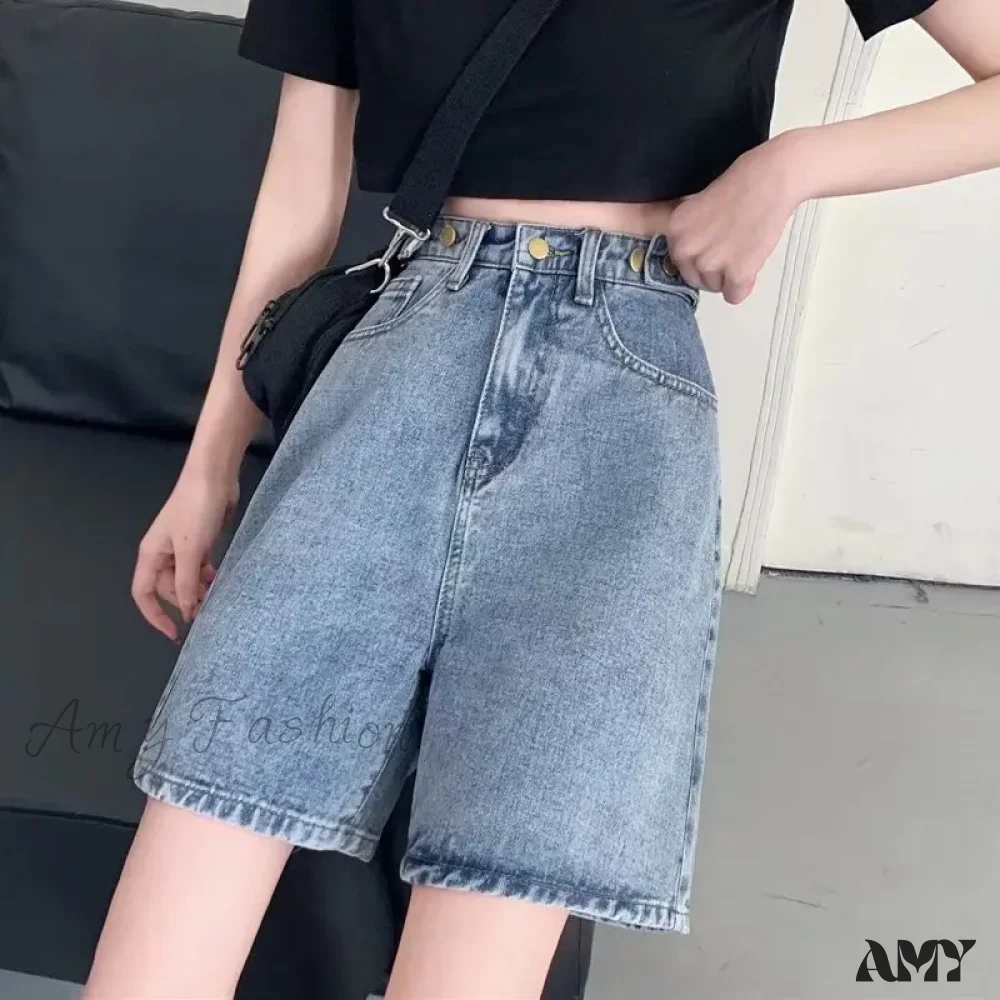 Amy Fashion - Streetwear Summer Half High-Waisted Belted Loose Female Short Fashion Jean - Image 3