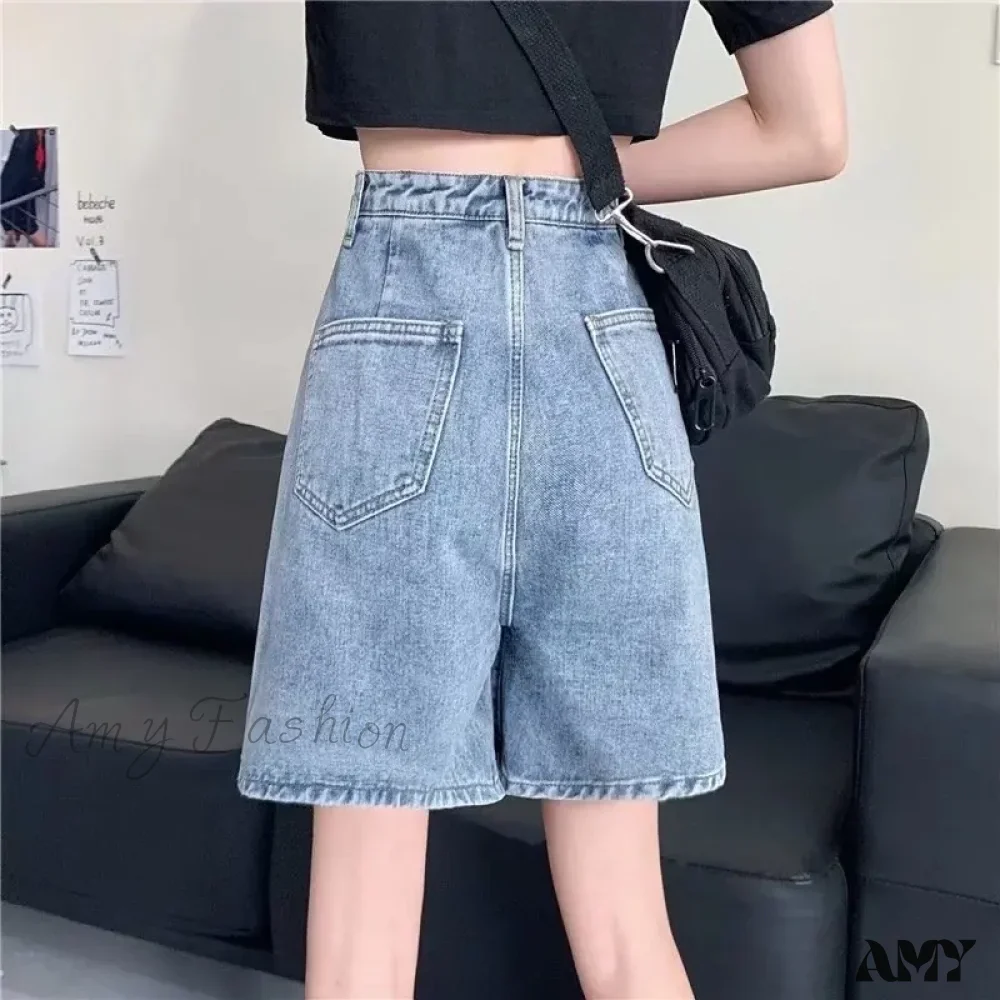 Amy Fashion - Streetwear Summer Half High-Waisted Belted Loose Female Short Fashion Jean - Image 4
