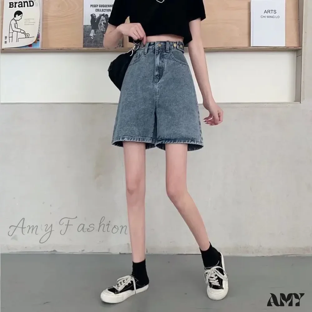 Amy Fashion - Streetwear Summer Half High-Waisted Belted Loose Female Short Fashion Jean - Image 5