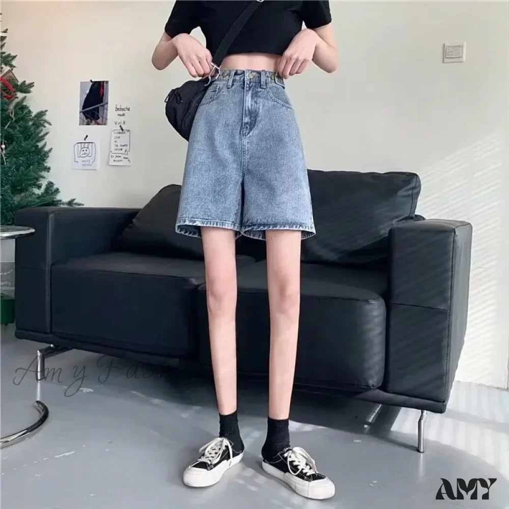 Amy Fashion - Streetwear Summer Half High-Waisted Belted Loose Female Short Fashion Jean - Image 6