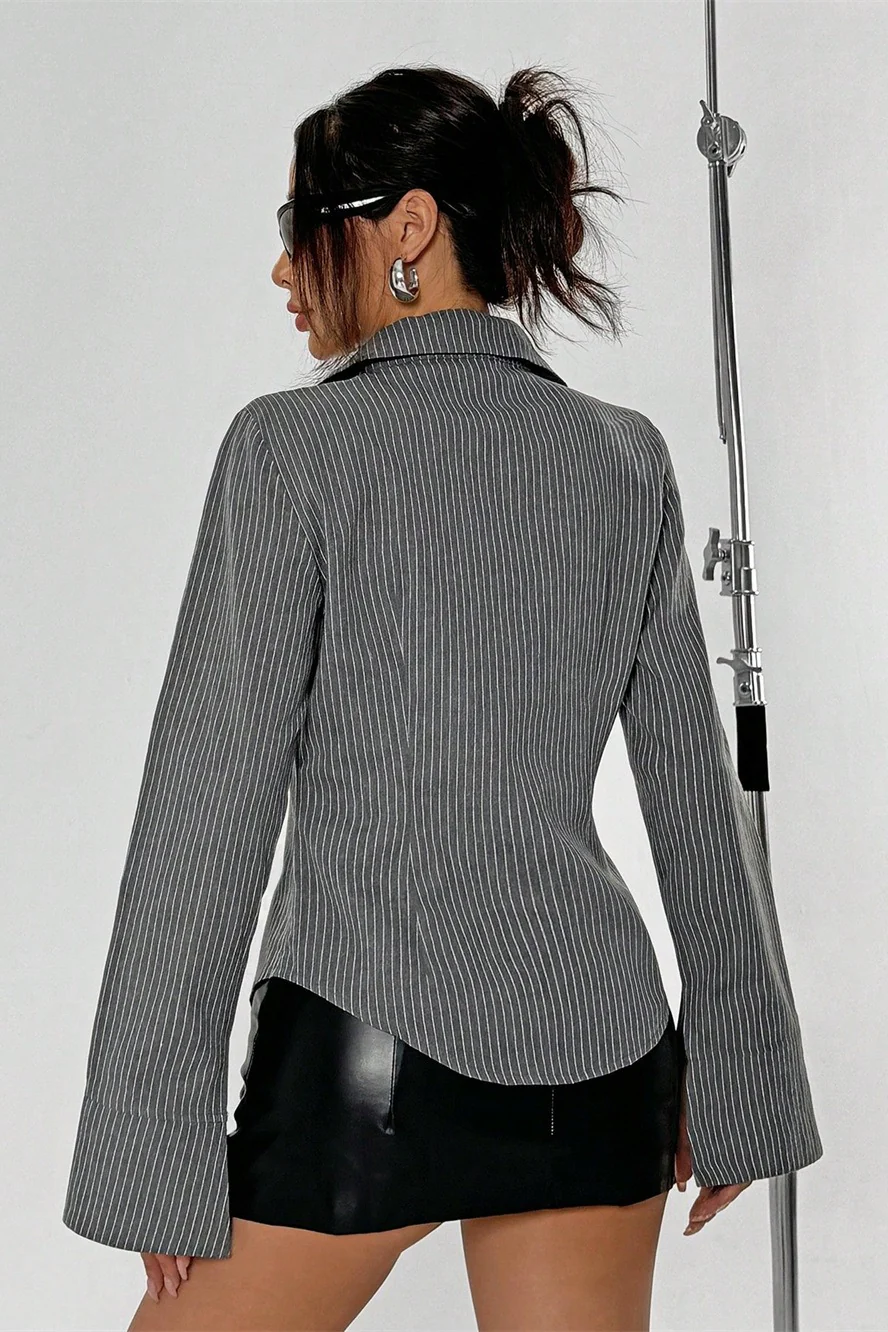 Striped Buttoned Long-Sleeve Blouse - Image 2