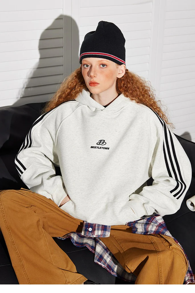 Striped Gray Raglan Sleeve Hoodie - Image 11