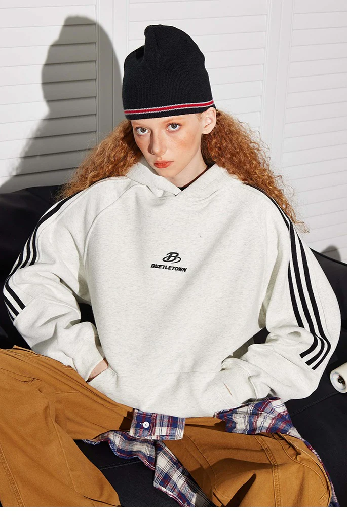 Striped Gray Raglan Sleeve Hoodie - Image 12