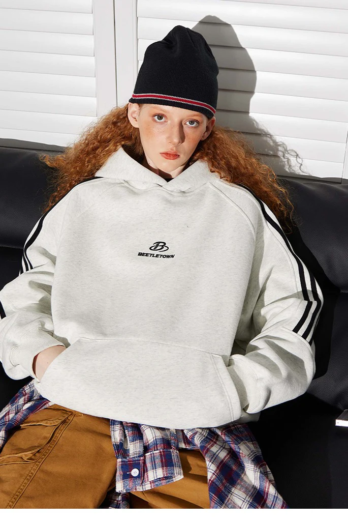 Striped Gray Raglan Sleeve Hoodie - Image 13