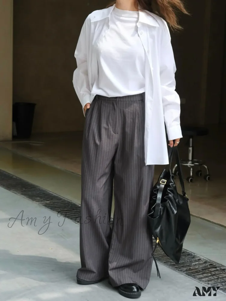 Striped High Waist Loose Spring Autumn Casual Pants - Image 4