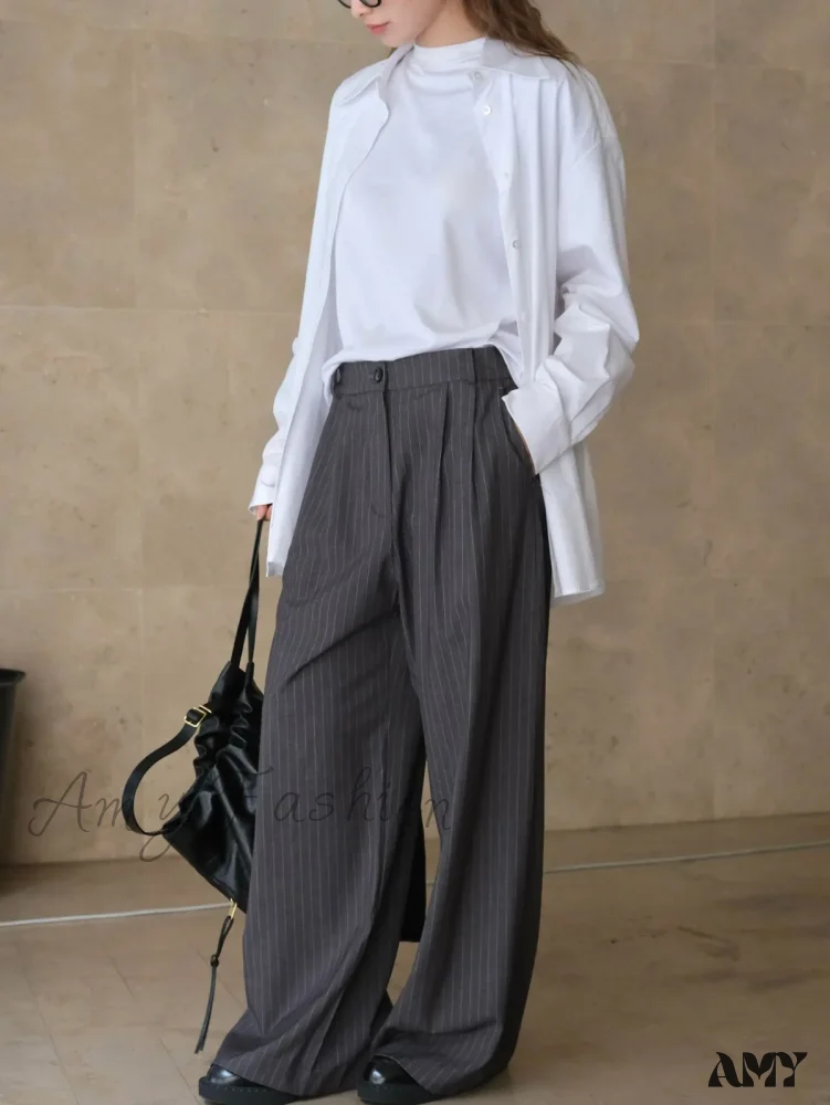 Striped High Waist Loose Spring Autumn Casual Pants - Image 5