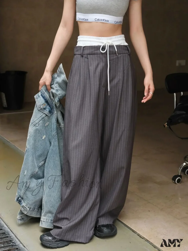 Striped High Waist Loose Spring Autumn Casual Pants - Image 6