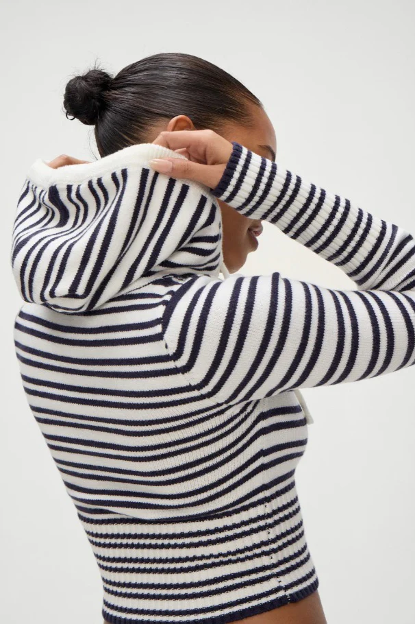 Striped Knit High-Waist Bodycon Hoodie - Image 3